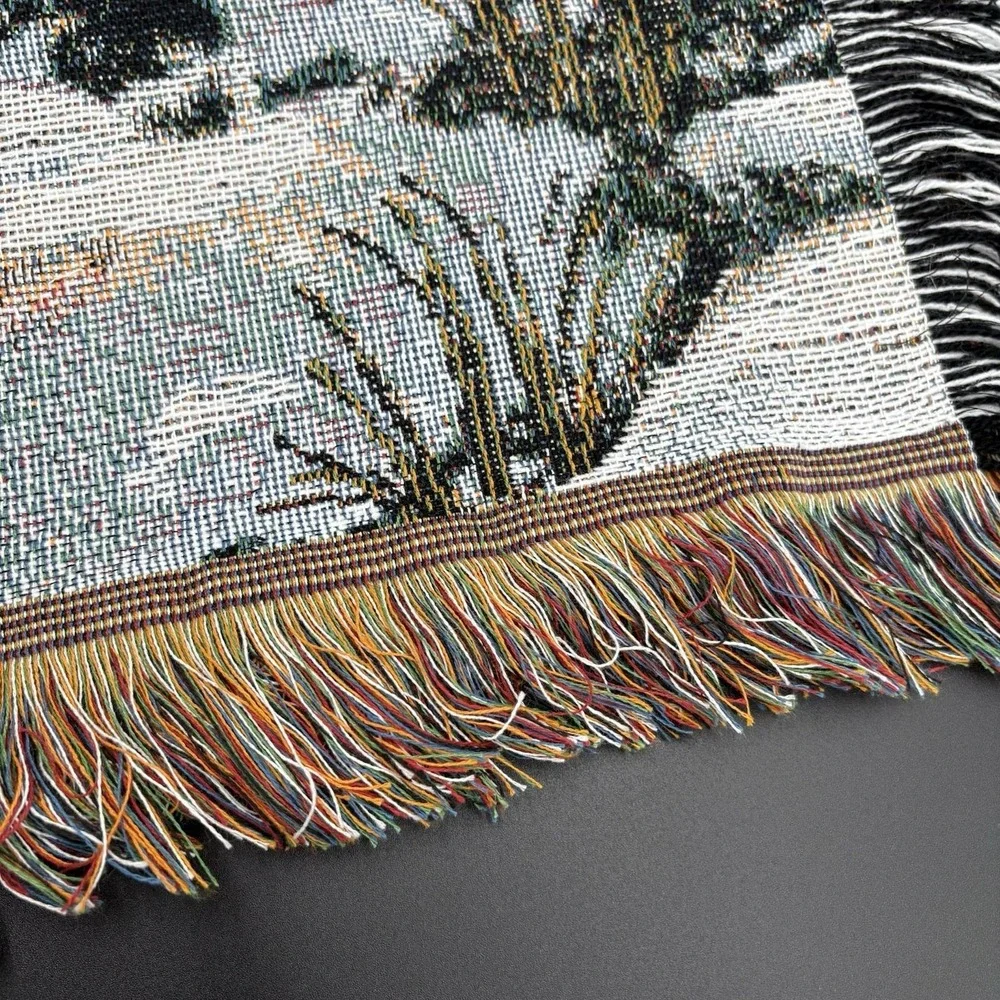 Mohawk Home Vintage Tapestry Throw Blanket Winter Scene Cabin in Woods 56x48